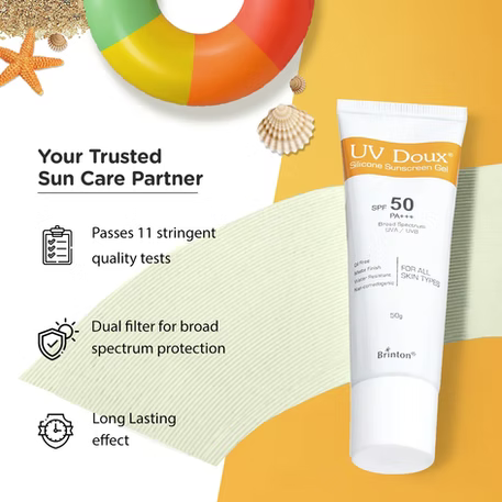 UV Doux Silicone Sunscreen Gel with SPF 50 and PA+++ Broad Spectrum for Face & Body with No White Cast| Non Comedogenic, Paraben Free, Water Resistant | Clinically Proven,Benzene free