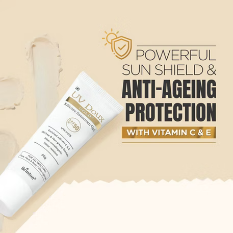 UV Doux Gold Silicone Sunscreen Gel SPF 50 pa+++ UVA/UVB With Broad Spectrum, Water Resistant Best SPF Sunscreen For Adult