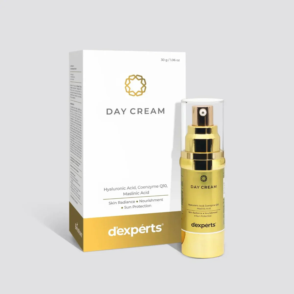 d'experts Day Cream With Hyaluronic Acid, Coenzyme Q10 & Maslinic Acid for Reduces Dark Spots & Pigmentation, Helps in Sun Protection, Skin Radiance & Nourishment for All Skin Types 30g