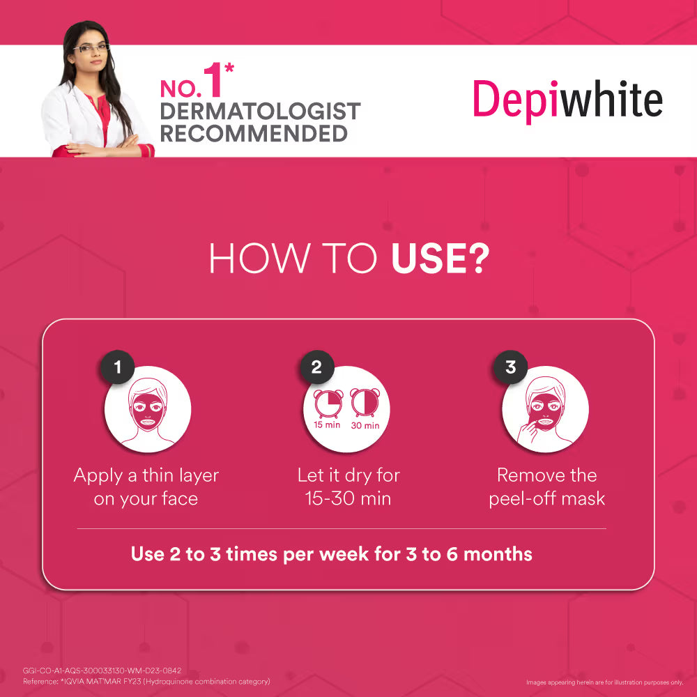 Depiwhite Peel-Off Mask For Reducing Dark Spots & Pigmentation |Face Mask For Glowing Skin | Helps in Skin Brightening & Lightening | 40ml