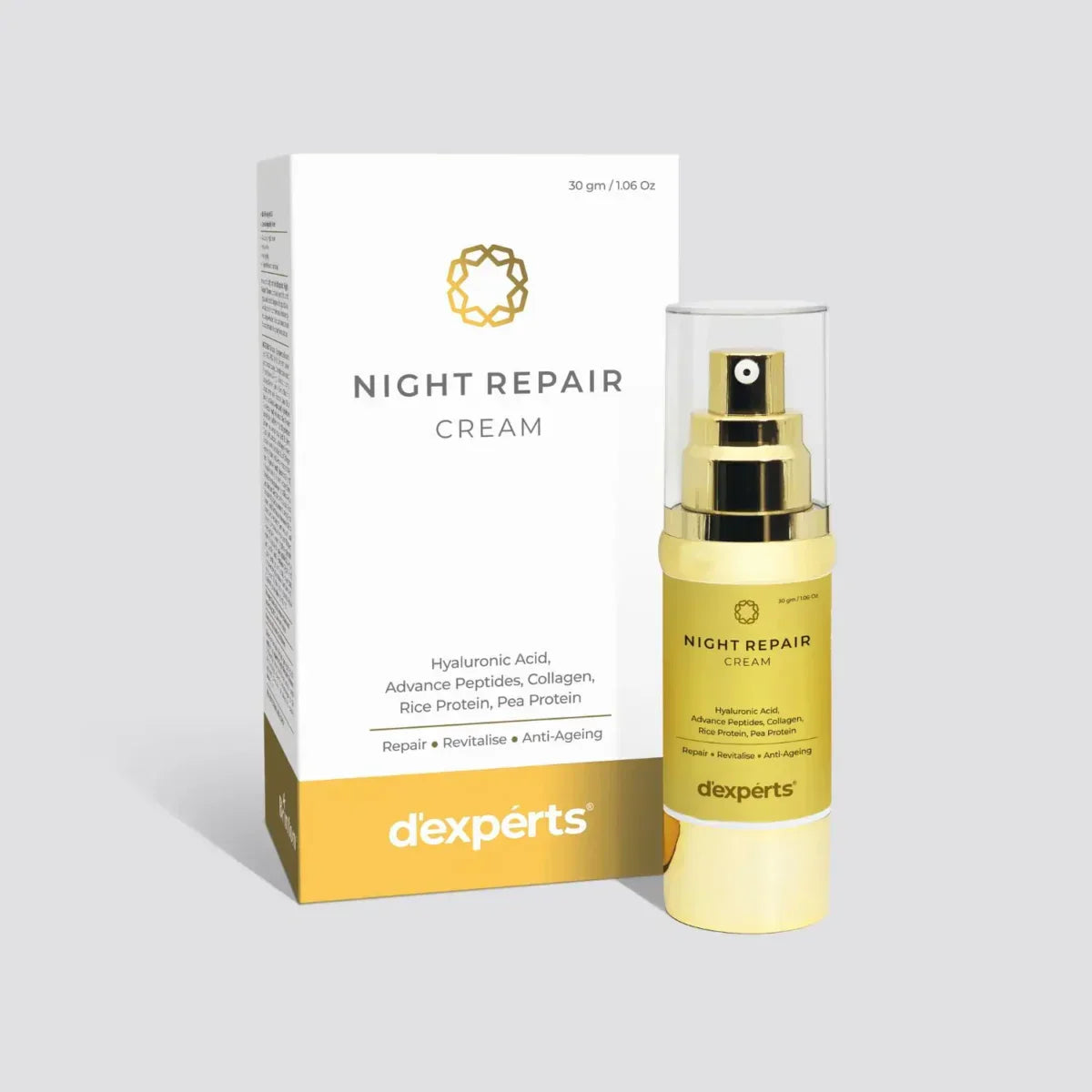 d'experts Night Repair Cream with Hyaluronic Acid, Collagen, Peptides, Rice & Pea Protein | Reduces Fine Lines, Wrinkles & Dark Spots | Provides Even Skin Tone |For Men & Women 30ml